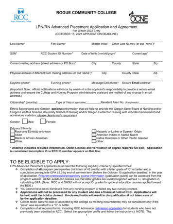 LPN/RN Advanced Placement Application And Agreement