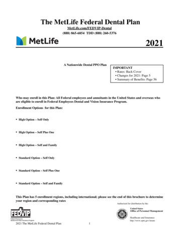 MetLife /FEDVIP-Dental (888) 865-6854 TDD (888) 260-5376 2021 - BENEFEDS