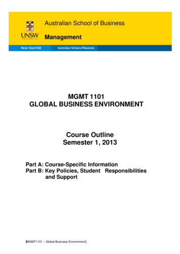 MGMT 1101 GLOBAL BUSINESS ENVIRONMENT Course Outline Semester 1, 2013