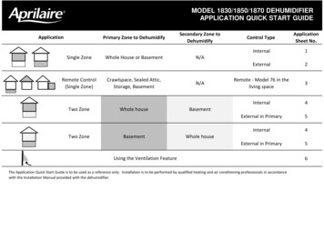 Model 1830/1850/1870 Dehumidifier Application Quick Start Guide