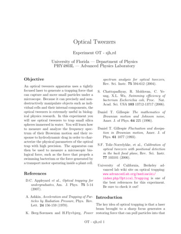 Optical Tweezers - Department Of Physics