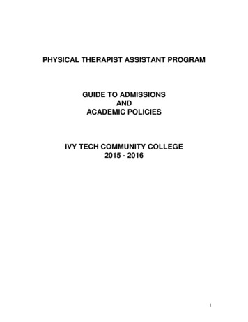 PHYSICAL THERAPIST ASSISTANT PROGRAM - Ivy Tech Community College Of .