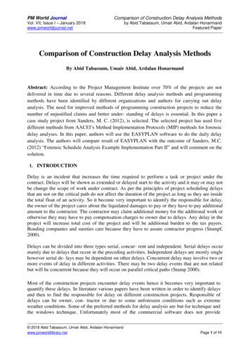 Comparison Of Construction Delay Analysis Methods - PM World Library