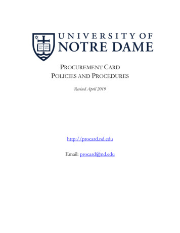 PROCUREMENT CARD POLICIES AND PROCEDURES - University Of Notre Dame