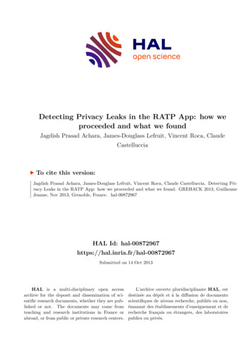 Detecting Privacy Leaks In The RATP App: How We Proceeded And . - Inria