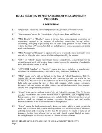 RULES RELATING TO RBST LABELING OF MILK AND DAIRY PRODUCTS - Vermont