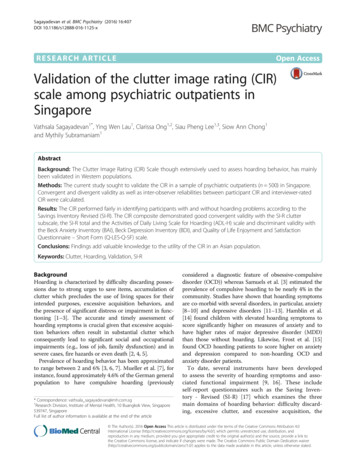 Validation Of The Clutter Image Rating (CIR) Scale Among Psychiatric .