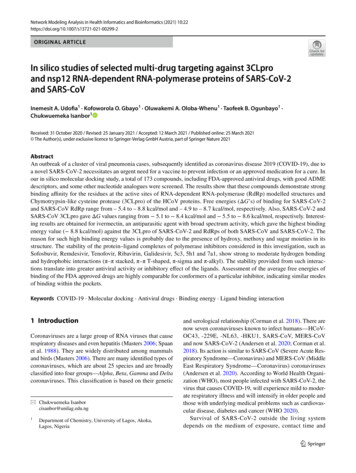 In Silico Studies Of Selected Multi-drug Targeting Against 3CLpro And .