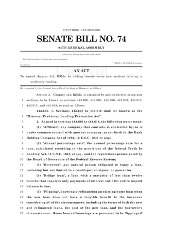 First Regular Session Senate Bill No. 74