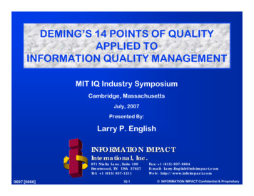 Deming'S 14 Points Of Quality Applied To Information Quality Management