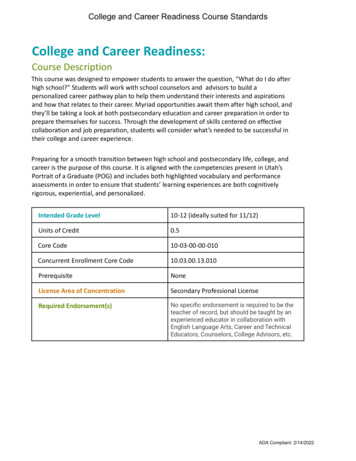 College And Career Readiness Standards - Utah Valley University