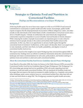 Strategies To Optimize Food And Nutrition In Correctional Facilities