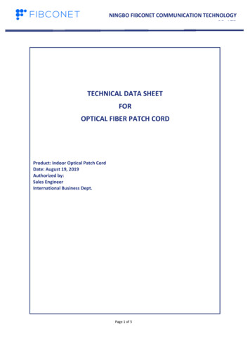 Technical Data Sheet For Optical Fiber Patch Cord