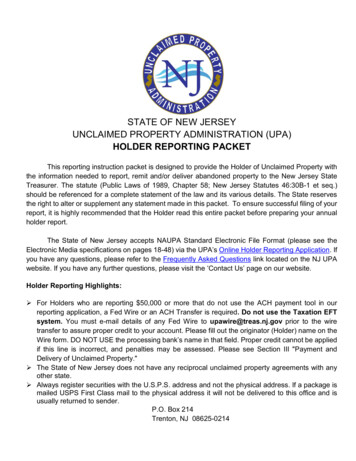 State Of New Jersey Unclaimed Property Administration (Upa)