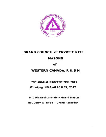 GRAND COUNCIL Of CRYPTIC RITE MASONS Of WESTERN CANADA, R & S M