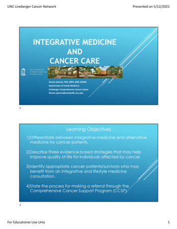 INTEGRATIVE MEDICINE AND CANCER CARE - UNC Lineberger
