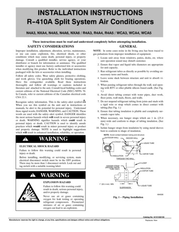INSTALLATION INSTRUCTIONS R--410A Split System Air Conditioners