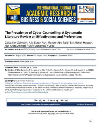 The Prevalence Of Cyber-Counselling: A Systematic Literature Review On .