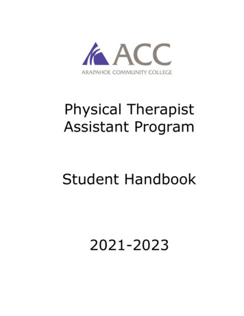 Physical Therapist Assistant Program Student Handbook 2021-2023 - Arapahoe