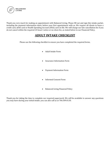 ADULT INTAKE CHECKLIST - Mental Health Counseling