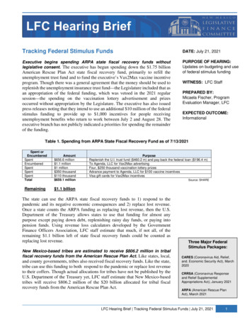 Tracking Federal Stimulus Funds DATE: July 21, 2021 - Nmlegis.gov