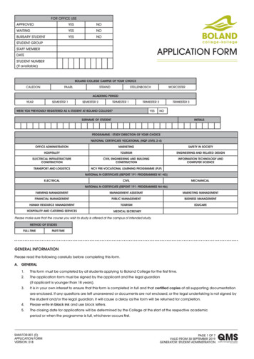 STAFF MEMBER APPLICATION FORM STUDENT NUMBER - Boland College