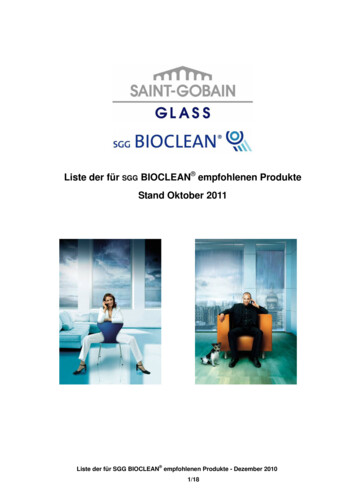 Liste Der Für SGG BIOCLEAN Empfohlenen Produkte - FGT Glaswerk
