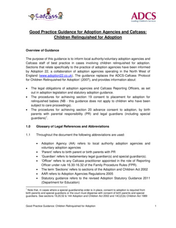 Good Practice Guidance For Adoption Agencies And Cafcass: Children .
