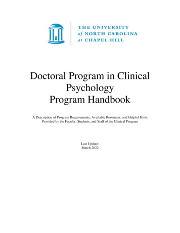 Doctoral Program In Clinical Psychology Program Handbook