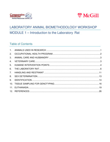 LABORATORY ANIMAL BIOMETHODOLOGY WORKSHOP MODULE 1 - Introduction To .