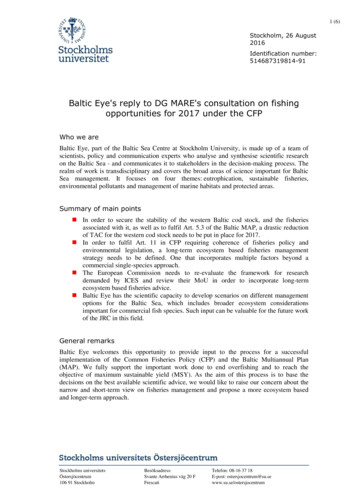 Baltic Eye's Reply To DG MARE's Consultation On Fishing Opportunities .