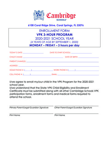 ENROLLMENT FORM VPK 3-HOUR PROGRAM 20-2021 - Cambridge Preschools