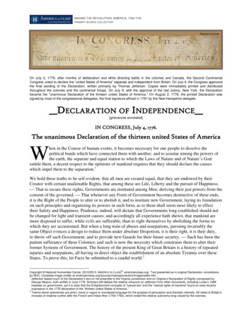 The Declaration Of Independence, 4 July 1776, Annotated