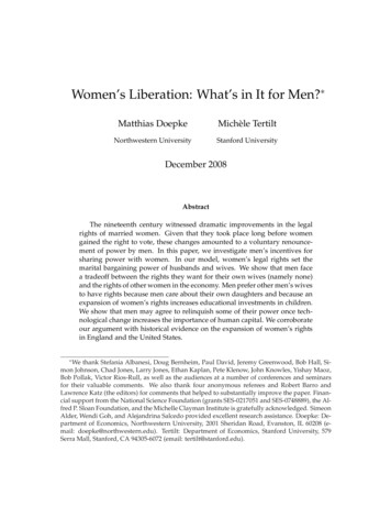 Women's Liberation: What's In It For Men? - Northwestern University