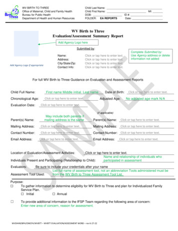 WV Birth To Three Evaluation/Assessment Summary Report