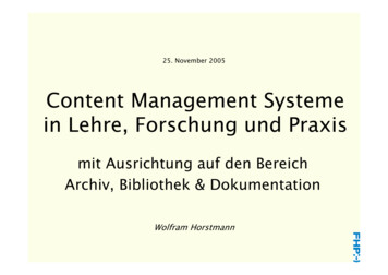 Content Management Systeme In Lehre, Forschung Und Praxis