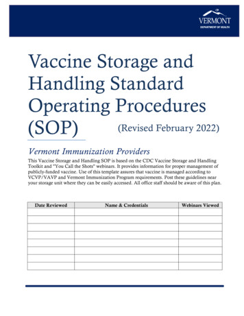 Vaccine Storage And Handling Standard Operating Procedures (SOP)