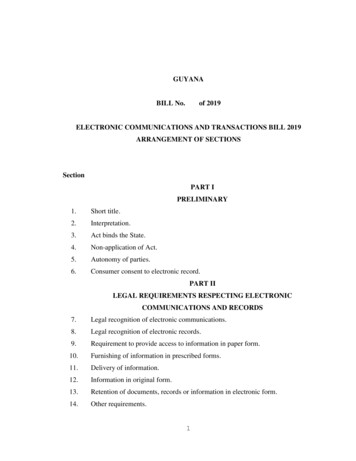 Guyana Electronic Communications And Transactions Bill 2019 Part I .