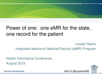 Power Of One: One EMR For The State, One Record For The Patient