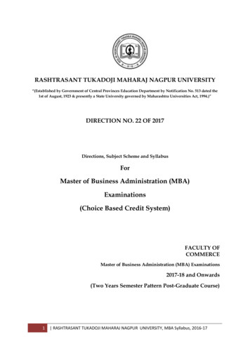 Master Of Business Administration (MBA) Examinations (Choice . - DAIMSR