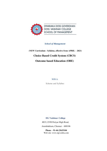 Choice Based Credit System (CBCS) Outcome Based Education (OBE)