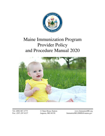 Maine Immunization Program Provider Policy And Procedure Manual 2020
