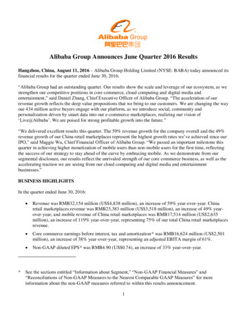 Alibaba Group Announces June Quarter 2016 Results