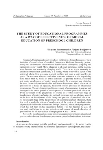 The Study Of Educational Program Mes As A Way Of Effectiveness Of Moral .