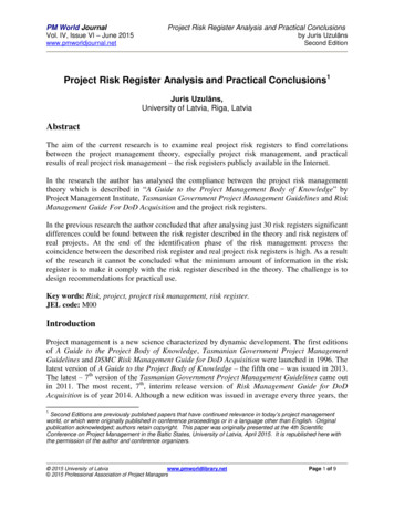Project Risk Register Analysis And Practical Conclusions1