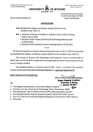 Department Of Studies In Polymer Science Regulations And Syllabus