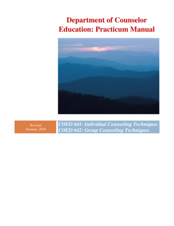 Department Of Counselor Education: Practicum Manual