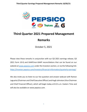 Third Quarter 2021 Prepared Management Remarks