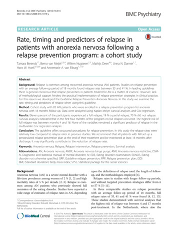 Rate, Timing And Predictors Of Relapse In Patients With Anorexia .