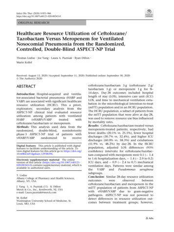 Healthcare Resource Utilization Of Ceftolozane/Tazobactam Versus .